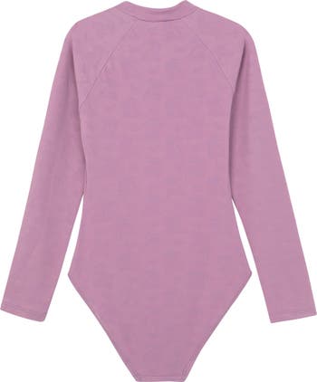 Palm Party Textured Long Sleeve Zip Front One Piece