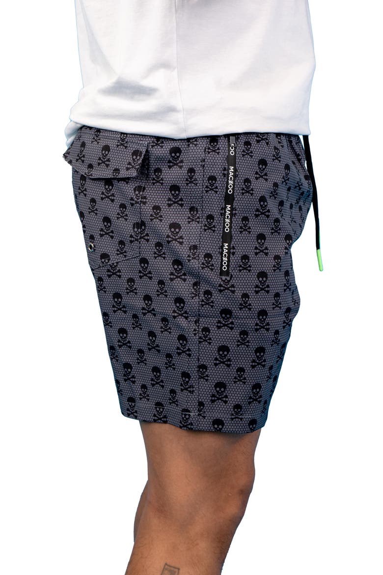 Swim Lion Skull & Crossbones Swim Trunks, Alternate, color, GREY