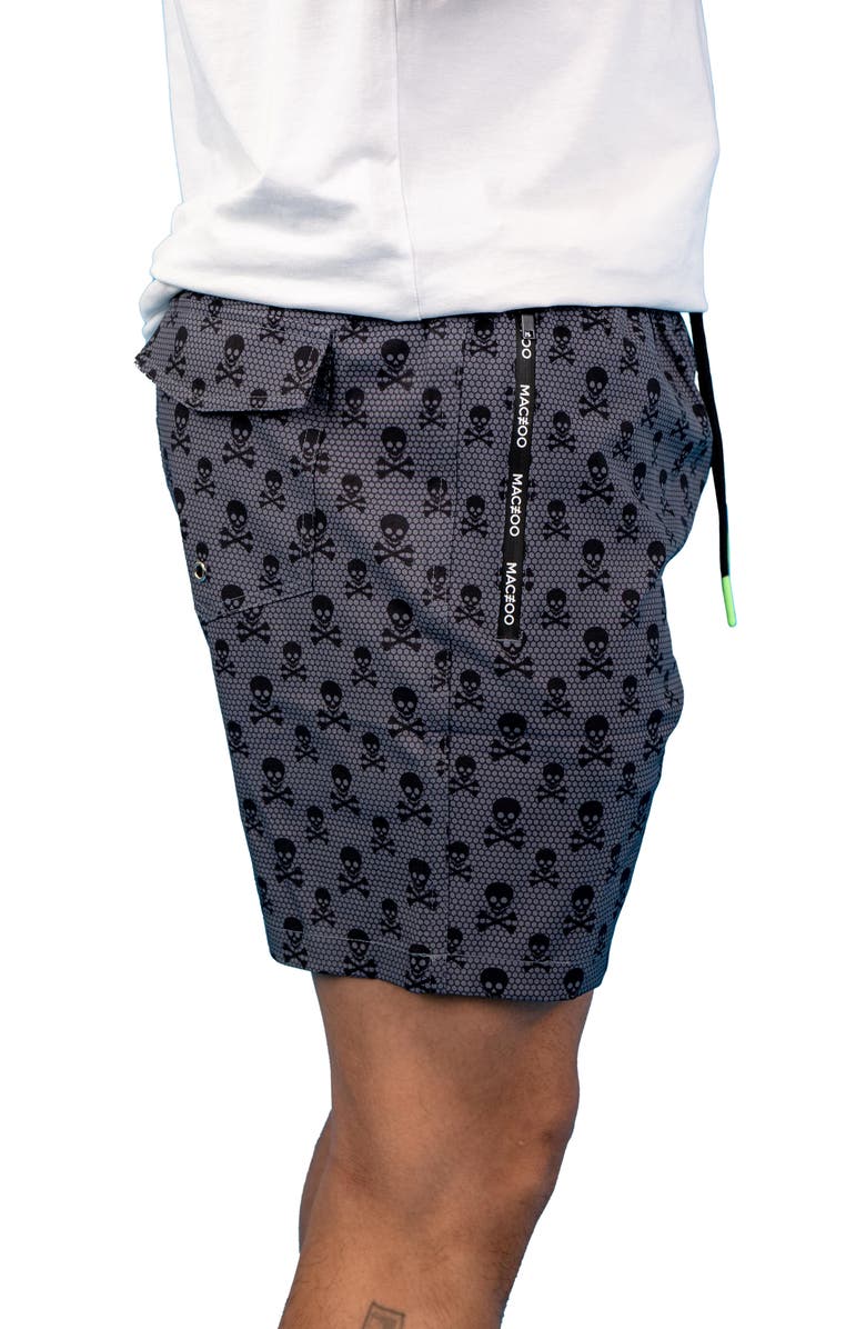 Maceoo Swim Lion Skull & Crossbones Swim Trunks, Alternate, color,