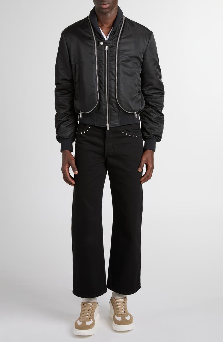 McQueen Technical Crop Bomber Jacket, Alternate, color, Black