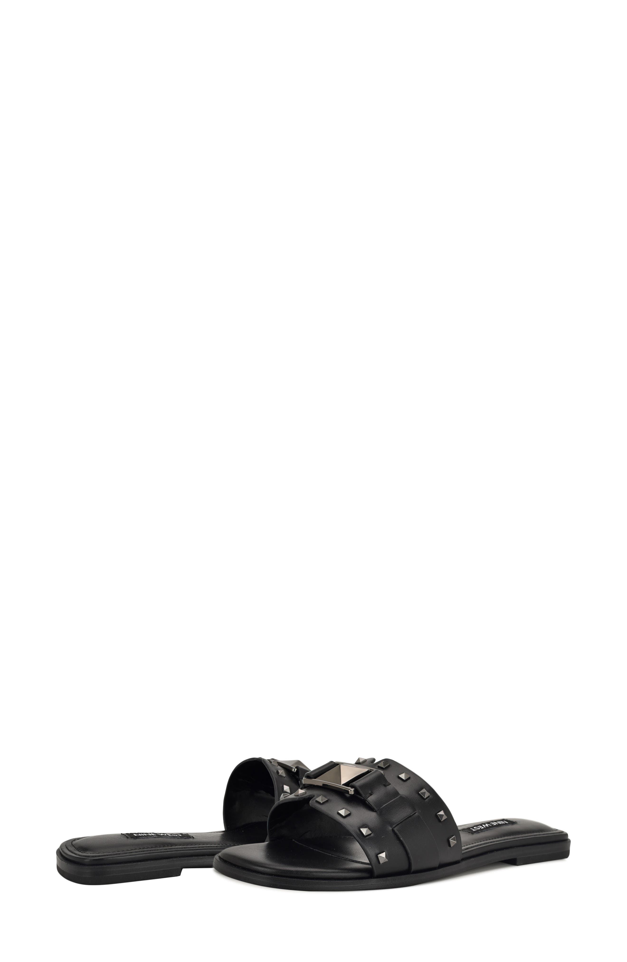 Nine West Griyen Studded Slide Sandal, Alternate, color, Black 002