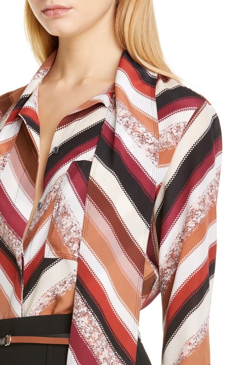 Altuzarra Tie Neck Chevron Print Silk Blouse, Alternate, color,