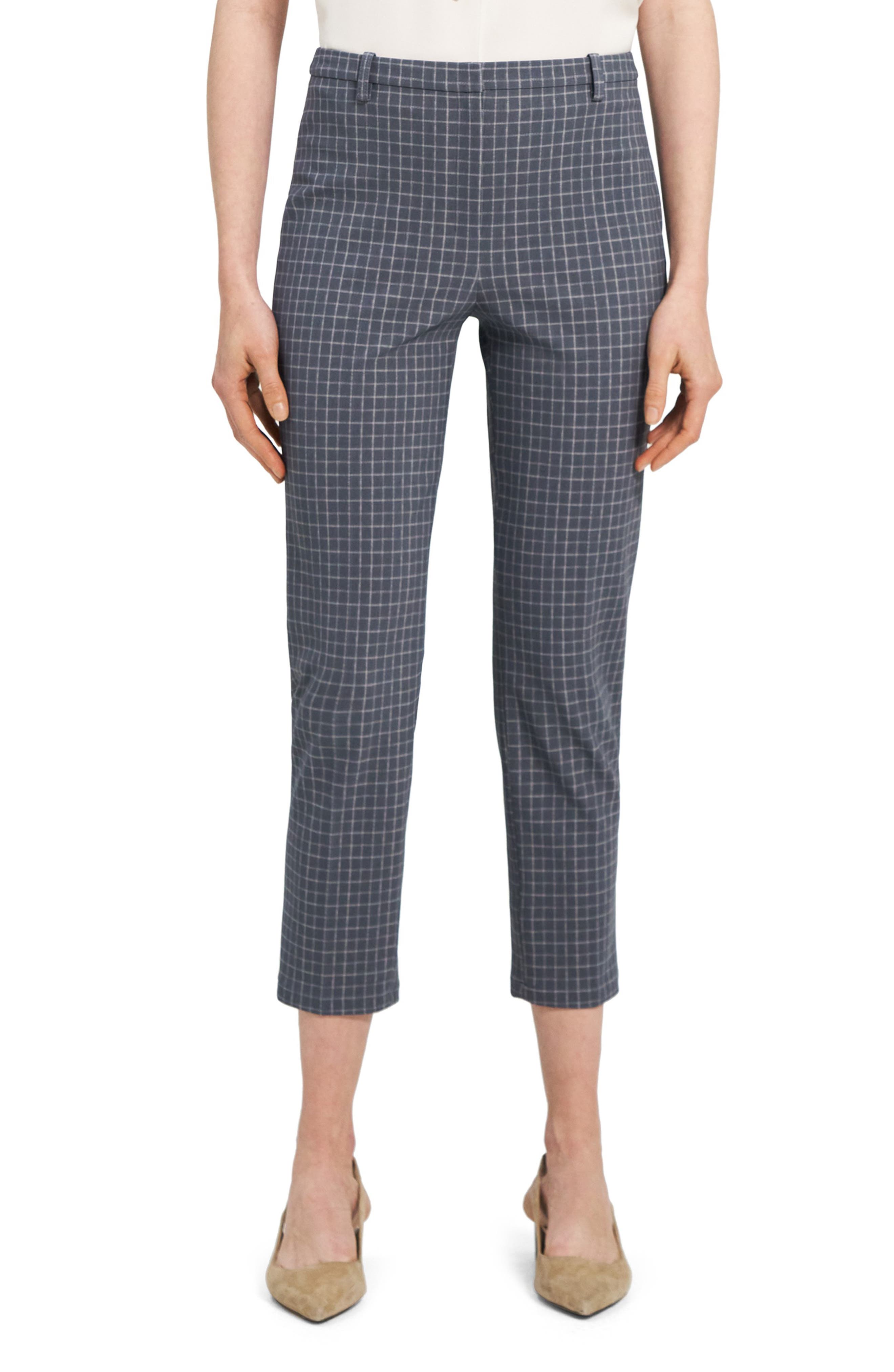 Theory Slim Fit Crop Check Pants