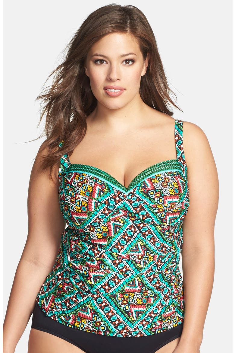 'Mosaic' Twist Tankini Top, Main, color, MULTI