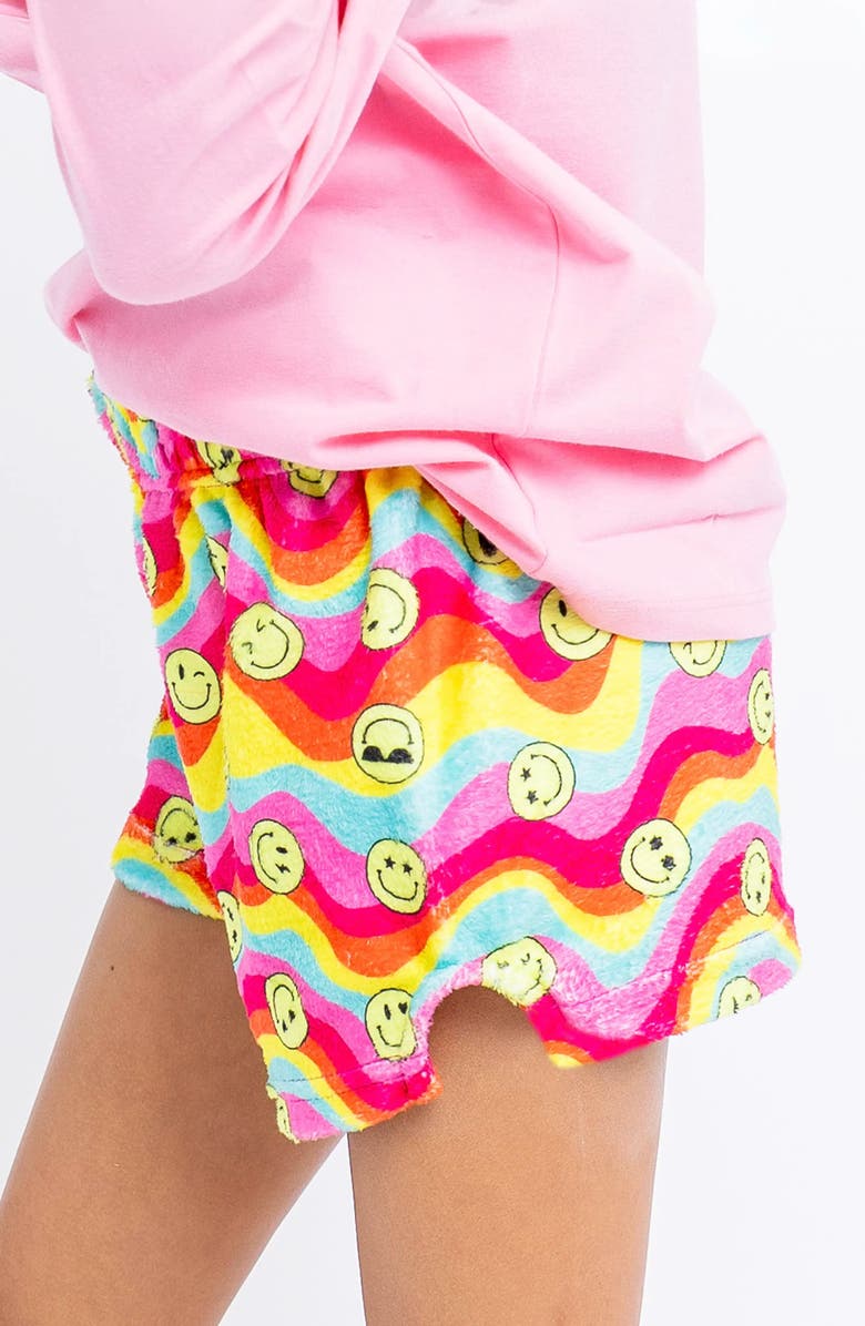 Preppy Goose Groovy Smiles Plush Lounge Shorts, Alternate, color, Multicolor