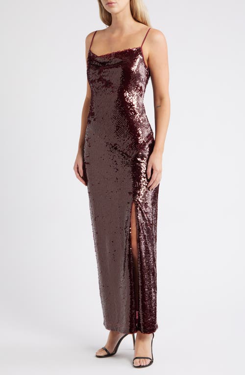 Julia Jordan Sequin Cowl Neck Maxi Cocktail Dress In Burgundy