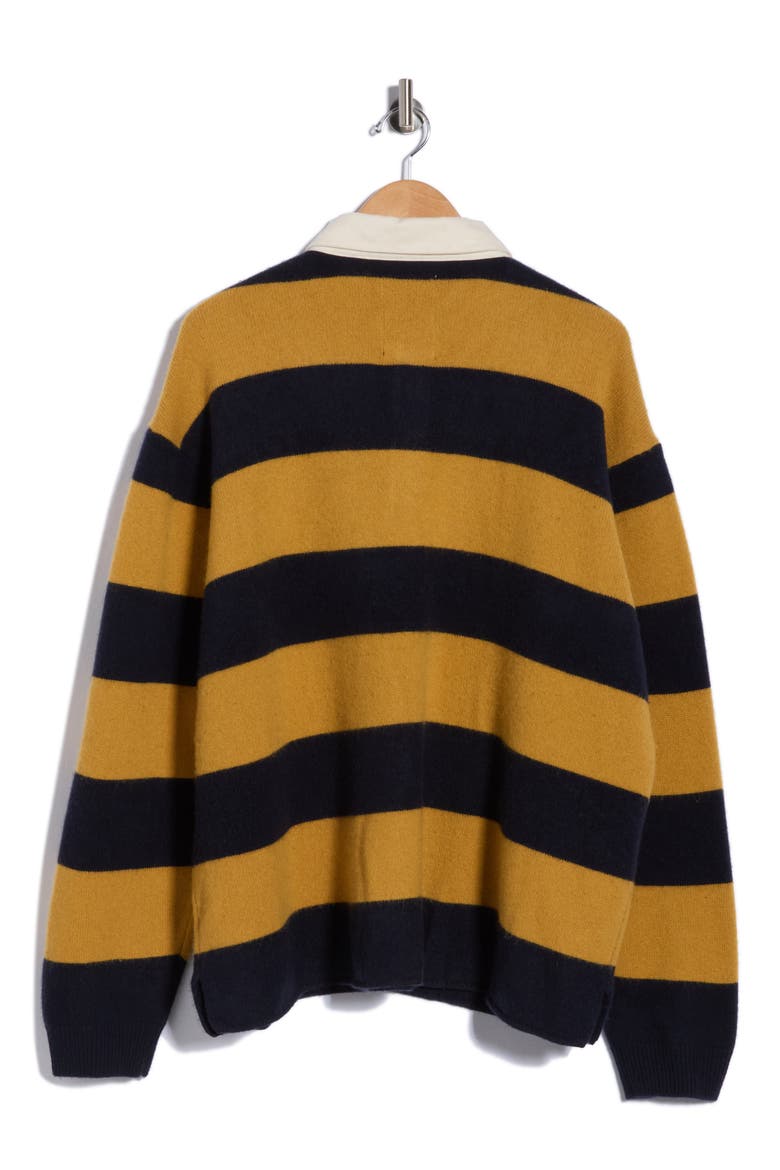 Striped Merino Wool & Cashmere Rugby Sweater, Alternate, color, NAVY/ DARK YELLOW STRIPE