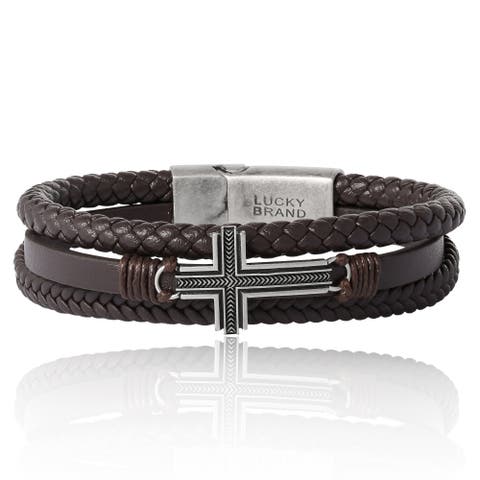 Braided Leather Bracelet with Cross
