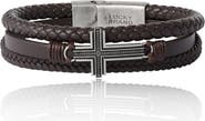 Lucky Brand Braided Leather Bracelet with Cross