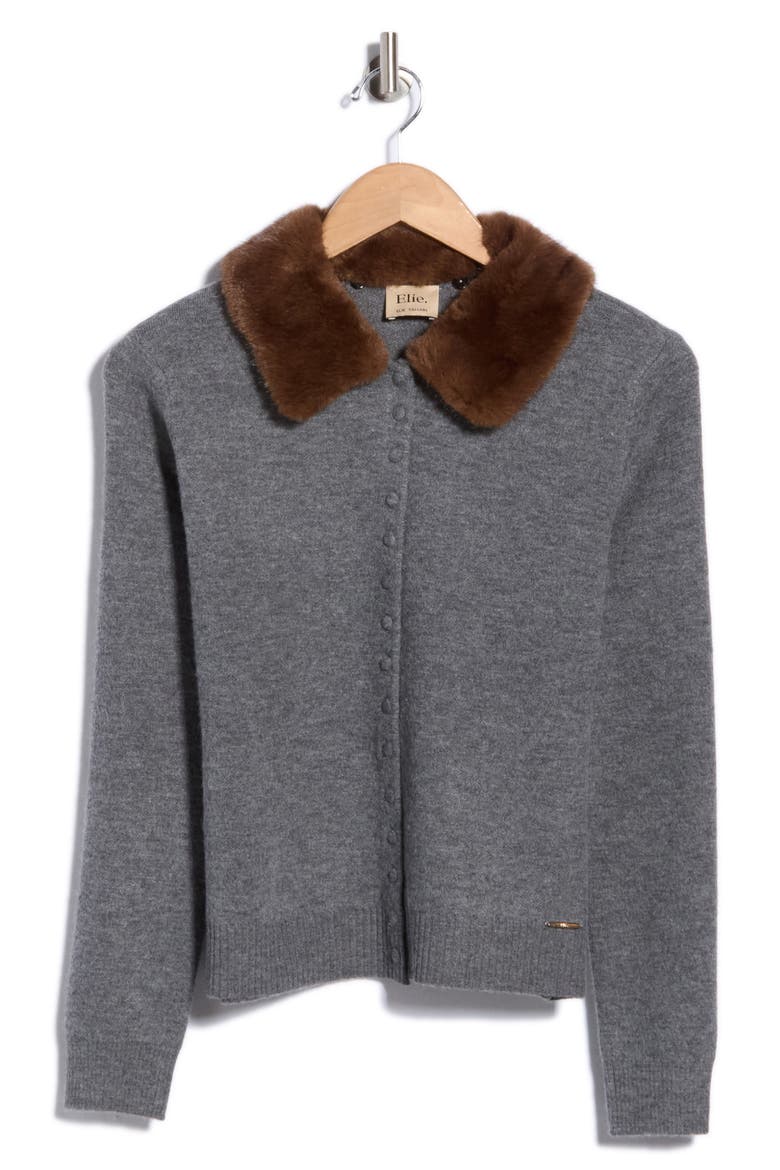 Faux Fur Collar Cardigan, Main, color, CHARCOAL HEATHER/ MINK