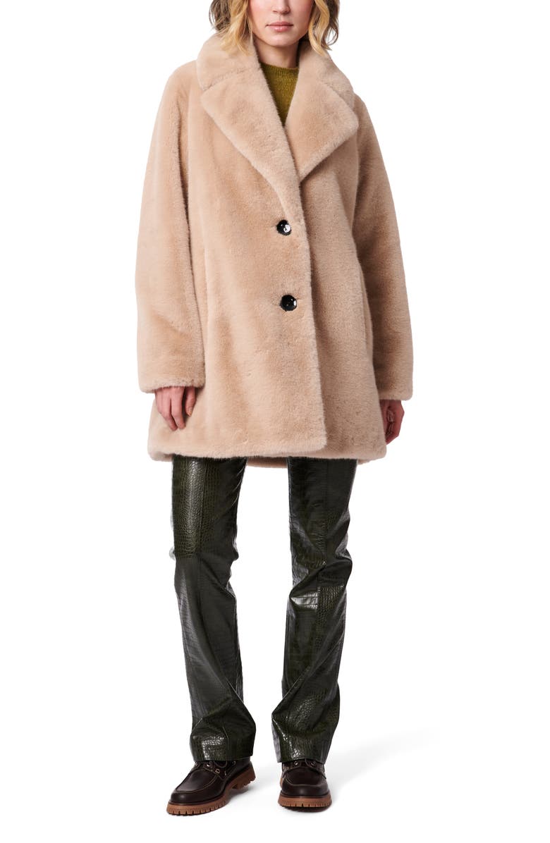 Bernardo The Sally Faux Fur Coat, Alternate, color, Beige