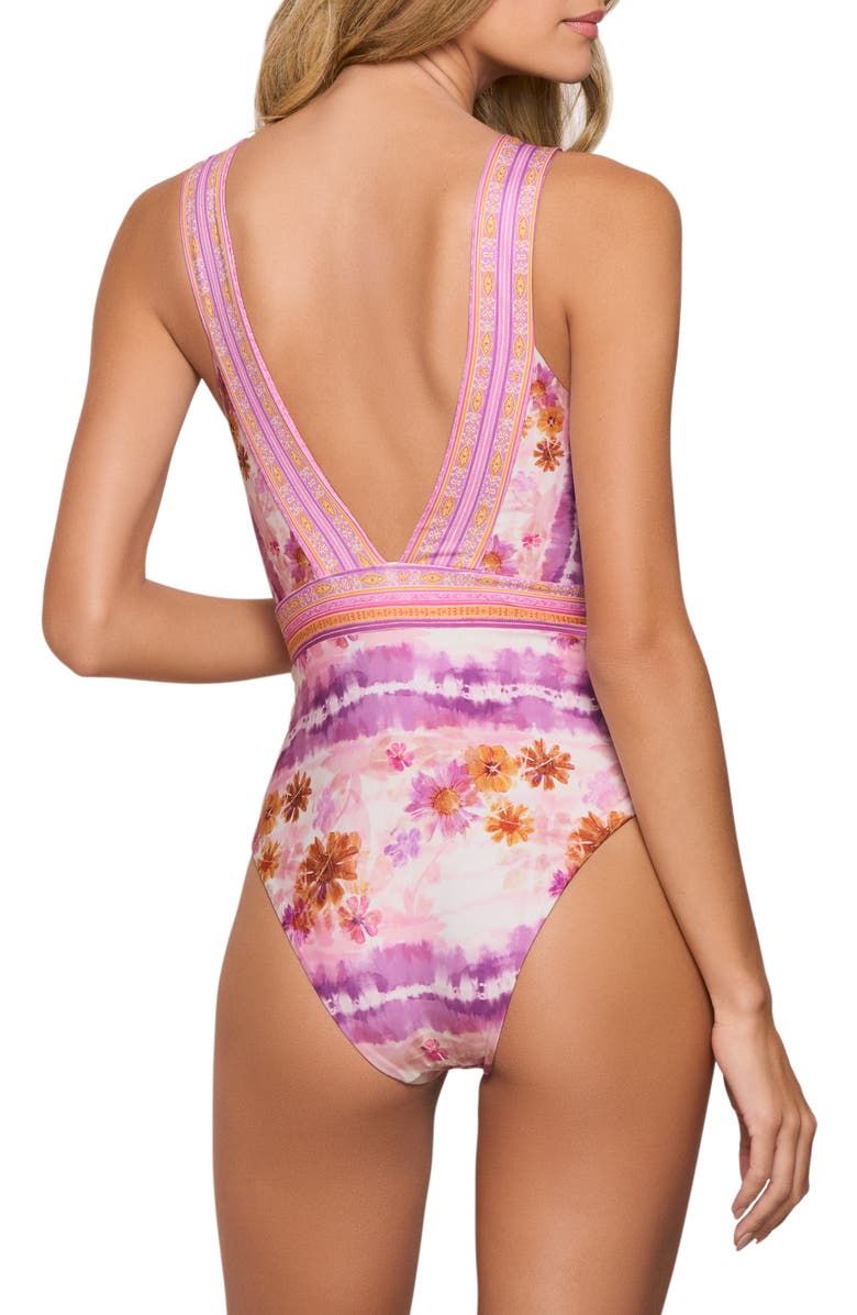 Cosita Linda Plunge Neck One-Piece Swimsuit, Alternate, color, Orchid Smoke
