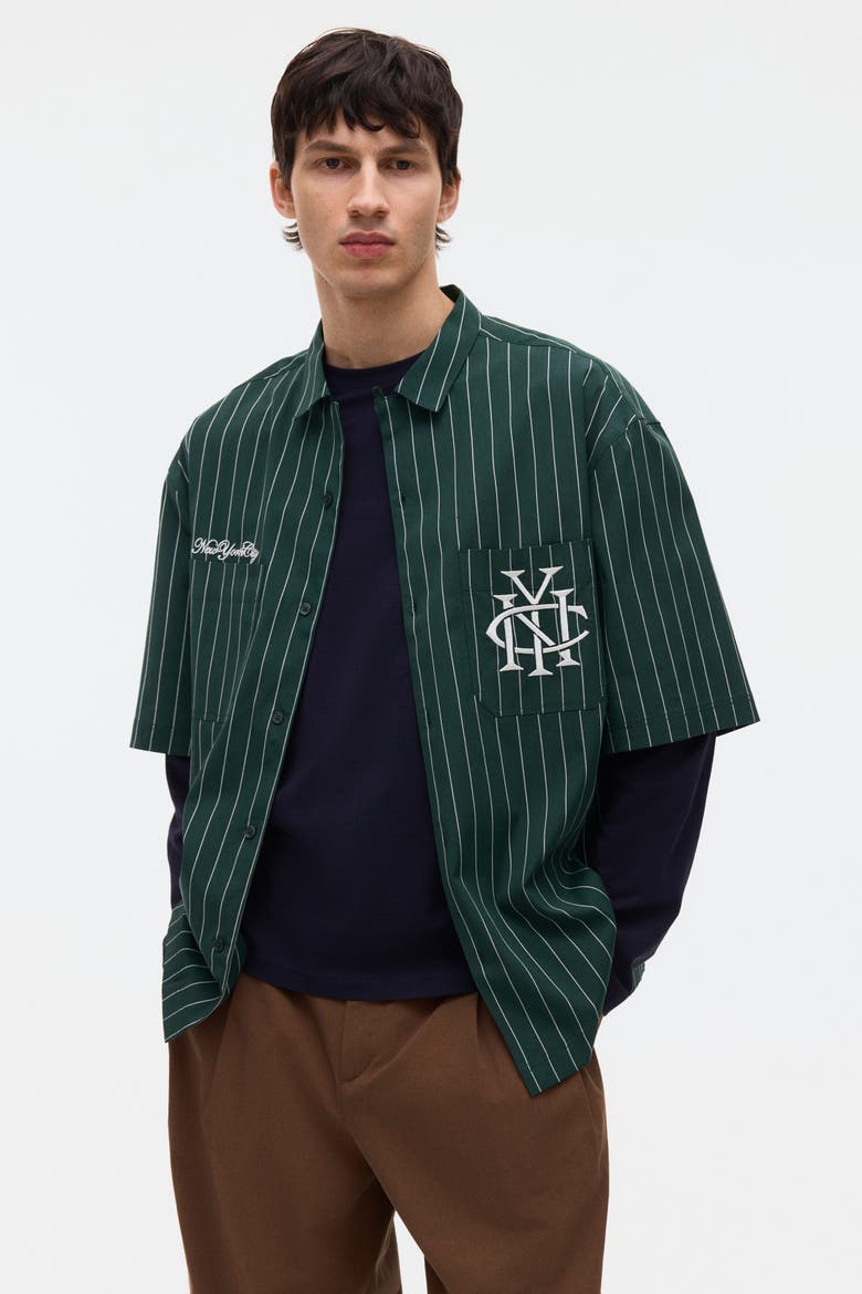 Regular Fit Embroidered-motif Shirt, Alternate, color, Dark green/striped