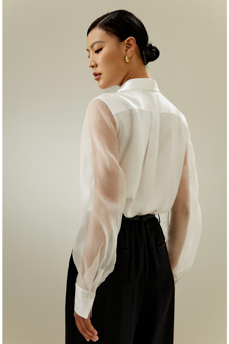 Women's Ethereal Crisp Sheer Sleeves Silk Shirt, Alternate, color, Natural White