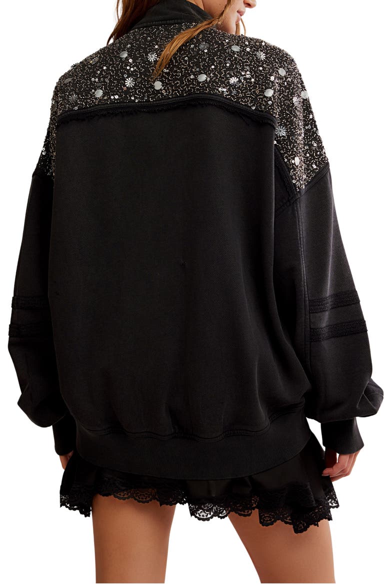 Sparkle Front Zip Sweatshirt, Alternate, color, BLACK COMBO