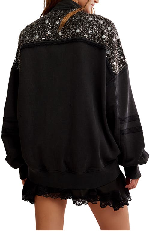 Free People Sparkle Front Zip Sweatshirt In Black