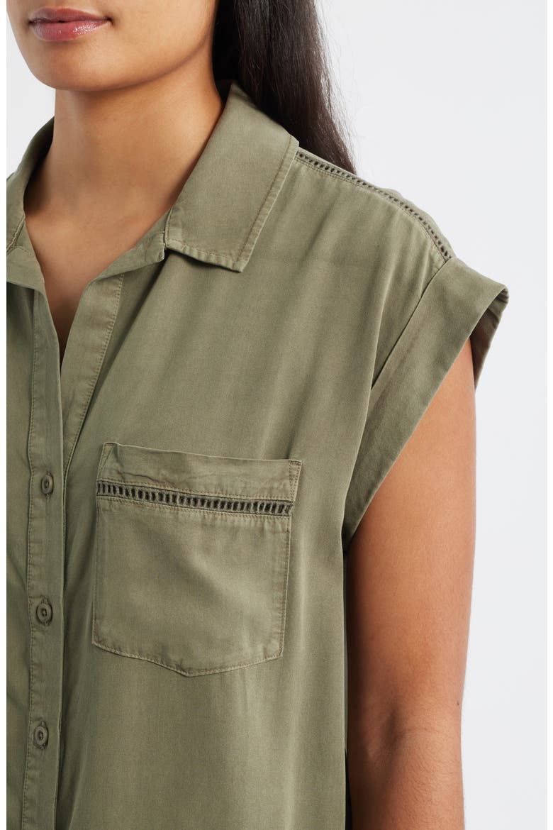 Openwork Detail Short Sleeve Button-Up Shirt, Alternate, color, LAKESIDE PINE