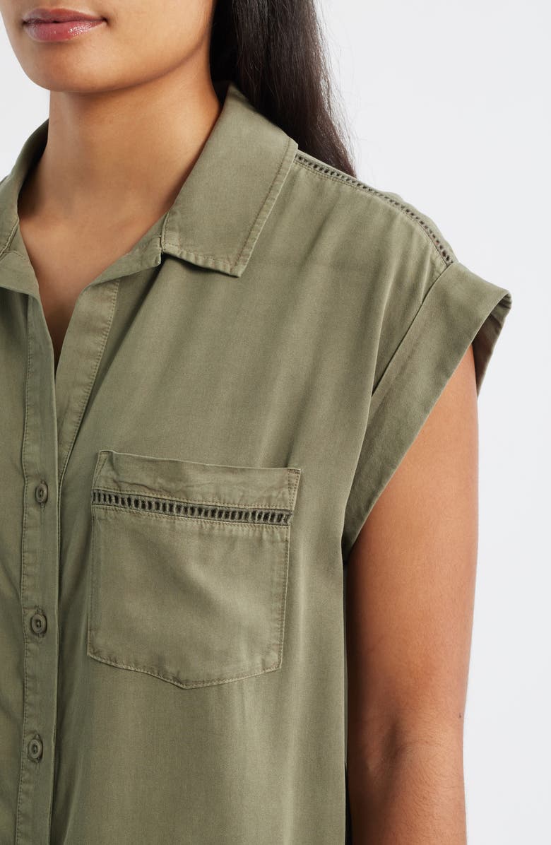 Cloth & Stone Openwork Detail Short Sleeve Button-Up Shirt, Alternate, color, Lakeside Pine