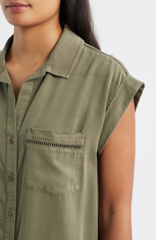 Cloth & Stone Openwork Detail Short Sleeve Button-up Shirt In Multi