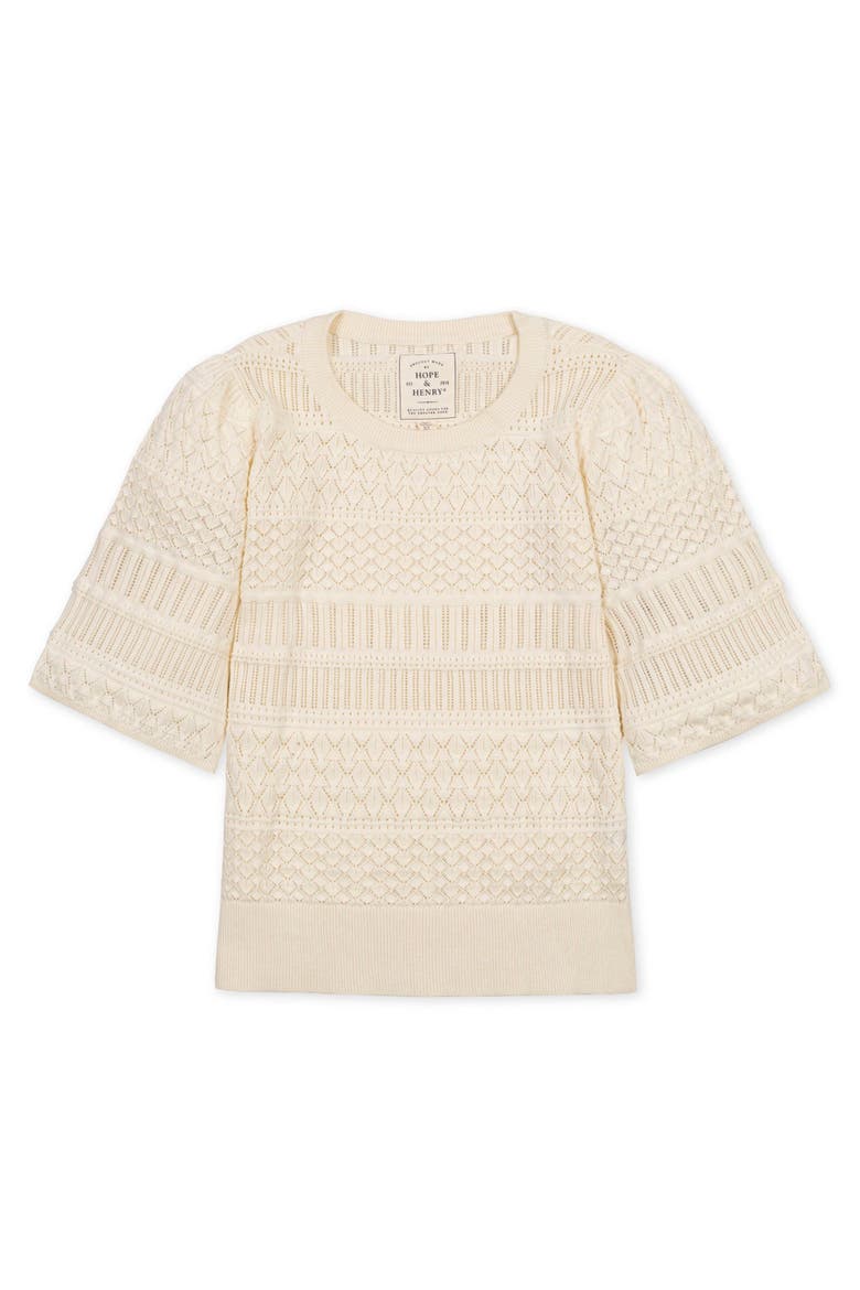 Organic Bell Sleeve Pointelle Sweater Top, Alternate, color, Ivory Special Stitch