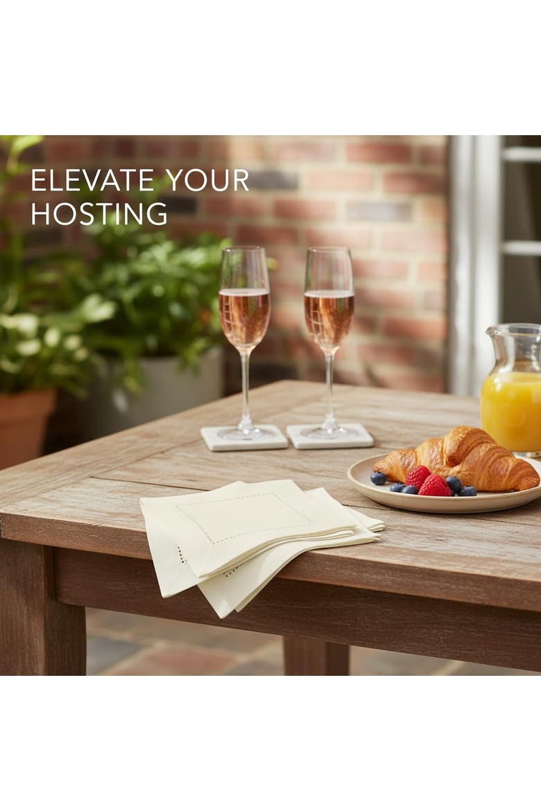 Cotton Linen Hemstitch Cocktail Napkins Set of 12, 6 x 6", Alternate, color, Ivory
