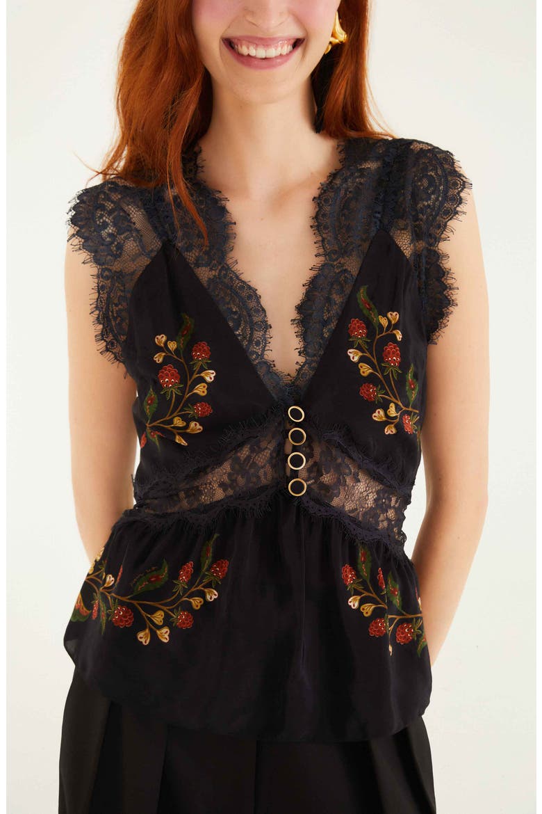 Berry Garden Lace Detail Sleeveless Top, Alternate, color, BLACK