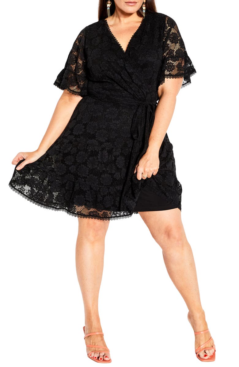 City Chic Garden Kisses Lace Faux Wrap Dress, Main, color,