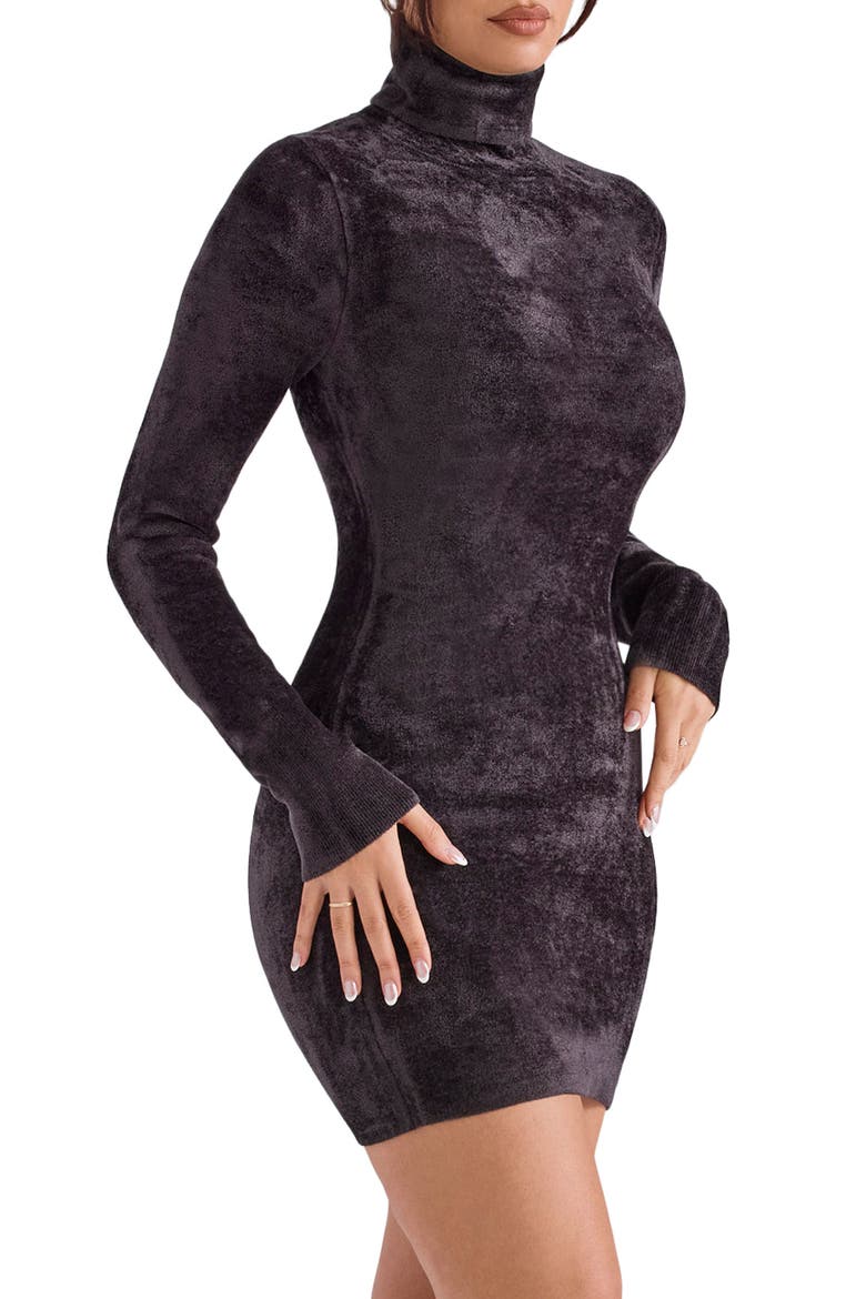 Taya Long Sleeve Chenille Minidress, Alternate, color, CHARCOAL