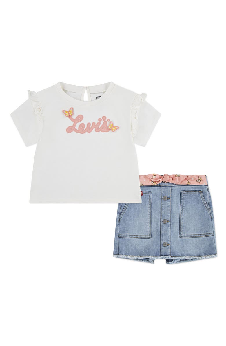 Levi's Kids' Logo Appliqué T-Shirt & Skort Set, Main, color, Gardenia