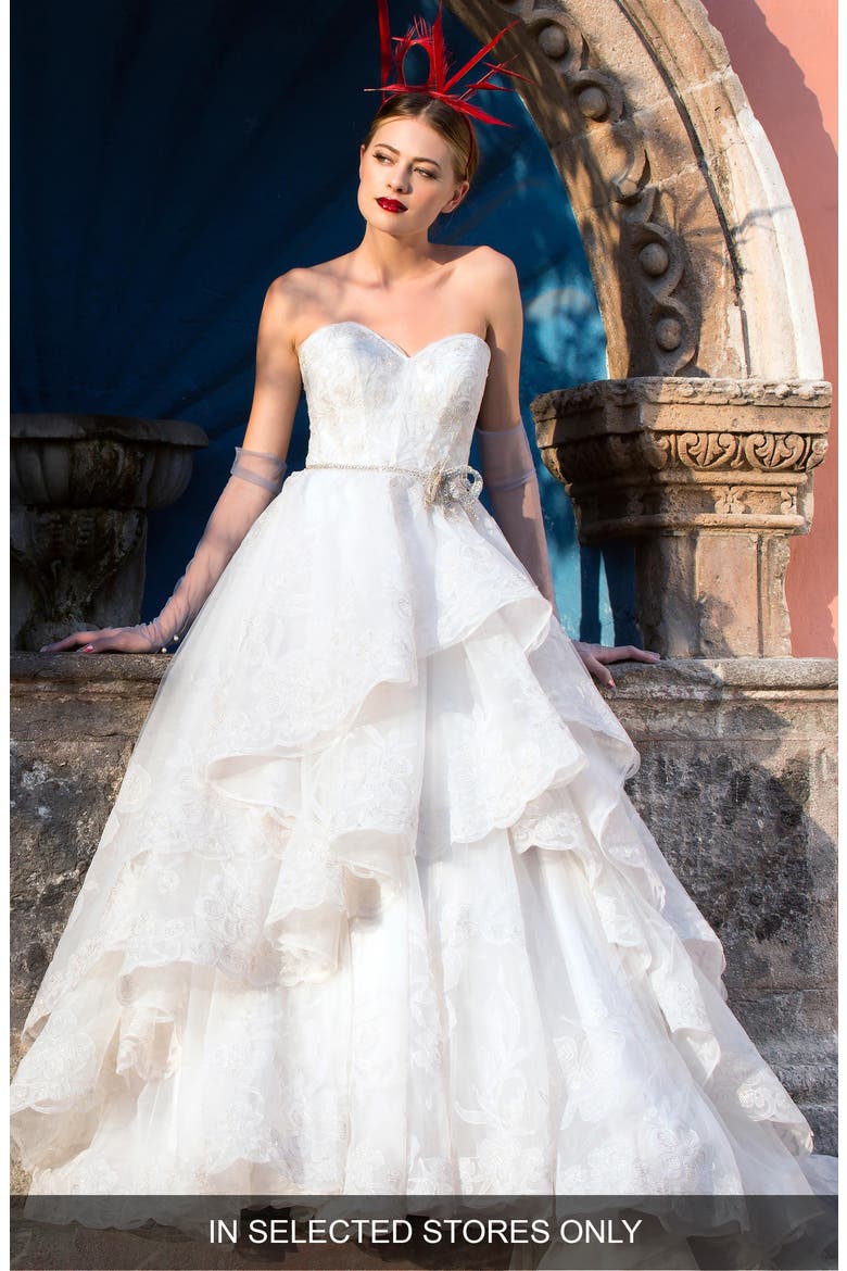Alejandra Beaded Silk Tulle Strapless Ballgown, Main, color, IVORY