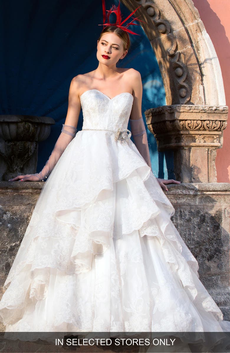 Watters Alejandra Beaded Silk Tulle Strapless Ballgown, Main, color,