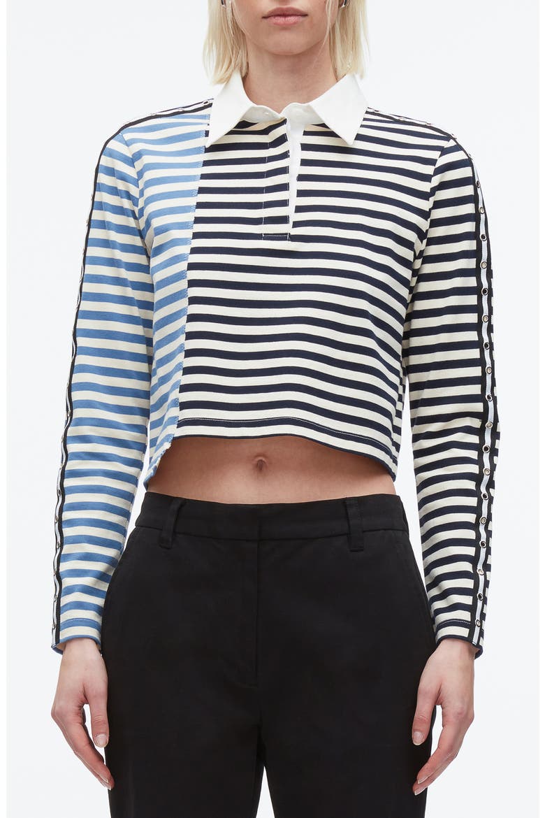 Stripe Long Sleeve Cotton Polo Shirt, Main, color, MIDNIGHT MULTI
