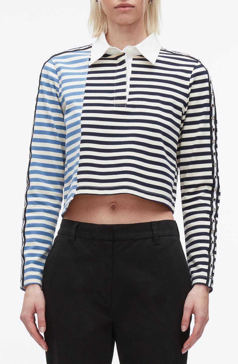 3.1 Phillip Lim Stripe Long Sleeve Cotton Polo Shirt, Main, color, Midnight Multi