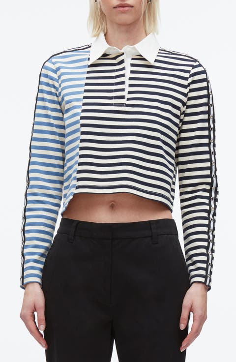 【値下げ】3．1 phillip lim Reversible Stripe Knit Top ボーダーリブニット F241-70240RVS グリーン×グレー サイズ：XS (自由が丘店) F241-70240-RVS-