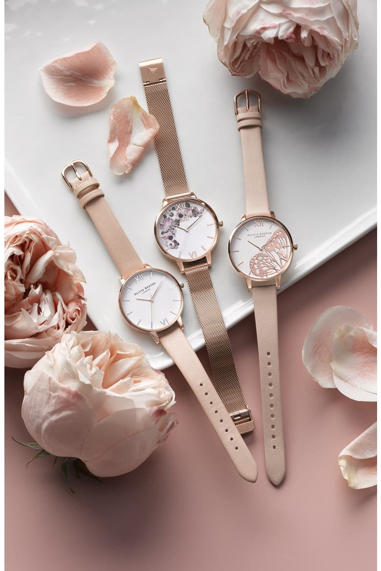 Big Dial Leather Strap Watch, 38mm, Alternate, color, PEACH/ WHITE/ ROSE/ SILVER