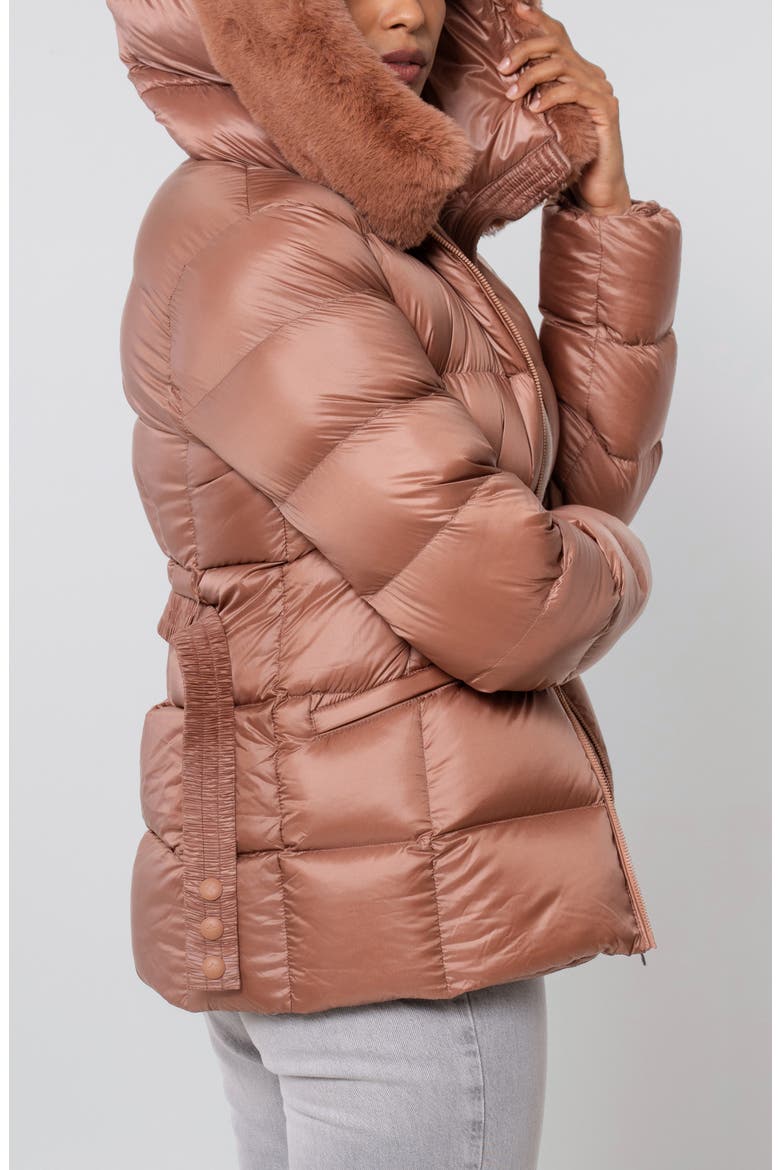 Lux Faux Fur Lined Water Resistant Recycled Nylon Down Puffer Jacket, Alternate, color, MOCHA