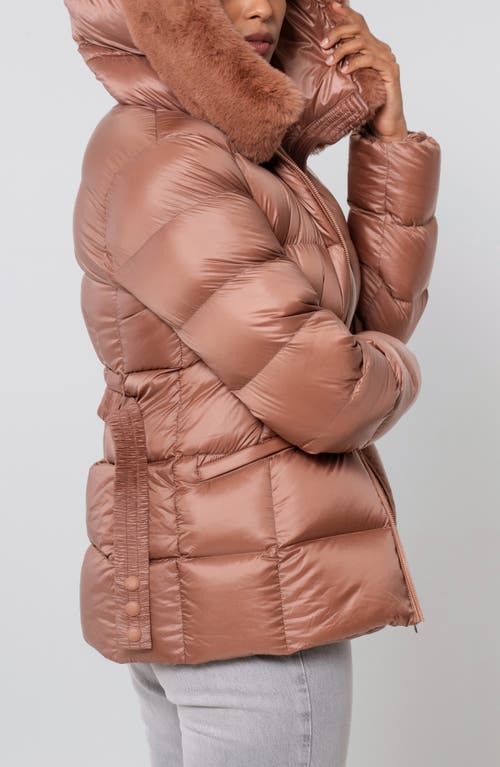 The Recycled Planet Company Lux Faux Fur Lined Water Resistant Recycled Nylon Down Puffer Jacket In Brown