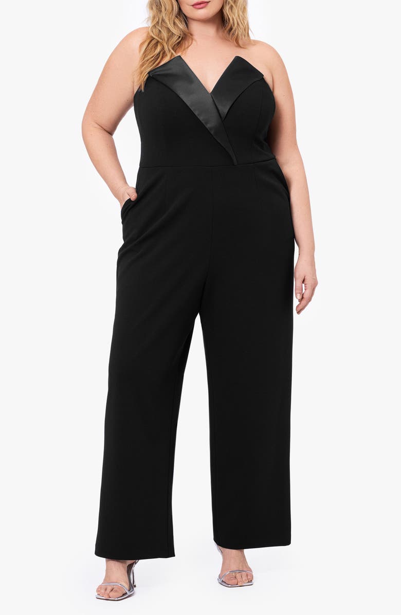 Betsy & Adam Strapless Tuxedo Jumpsuit, Main, color, Black