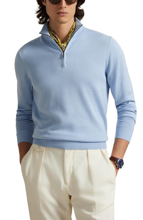 Mock Neck Cotton Quarter Zip Sweater