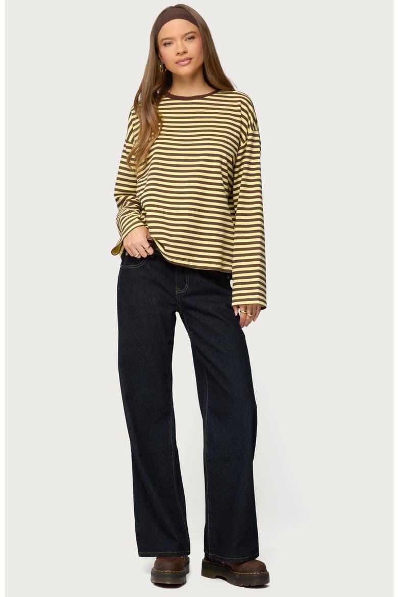 Jodie Oversize Long Sleeve T-Shirt, Alternate, color, BROWN-AND-YELLOW
