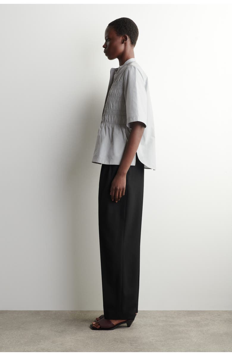 COS Ruched Cotton Blouse, Alternate, color, Light Gray