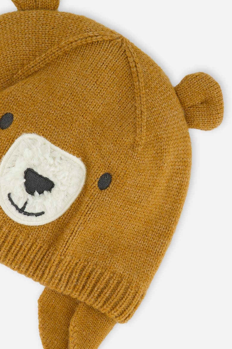 Bear Face Fleece Lined Ear Flap Winter Knit Hat, Alternate, color, Brown Sugar