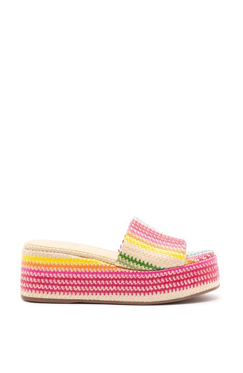 Alex Flatform Mule In Rainbow Raffia