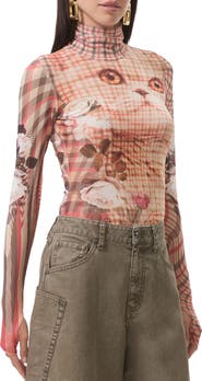 AFRM Zadie Print Turtleneck Mesh Top