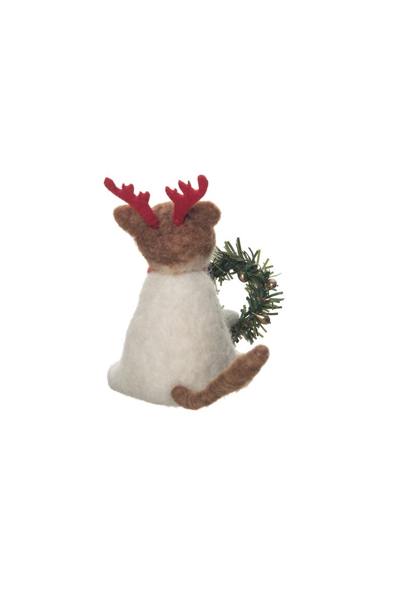 Cat Reindeer W/wreath Figurine, Alternate, color, White
