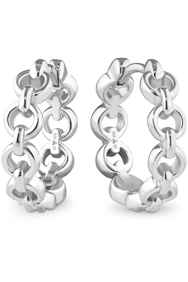 Cable Link Hoop Earrings in Rhodium Plated Sterling Silver, Main, color, Silver