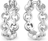 DEVATA Cable Link Hoop Earrings in Rhodium Plated Sterling Silver