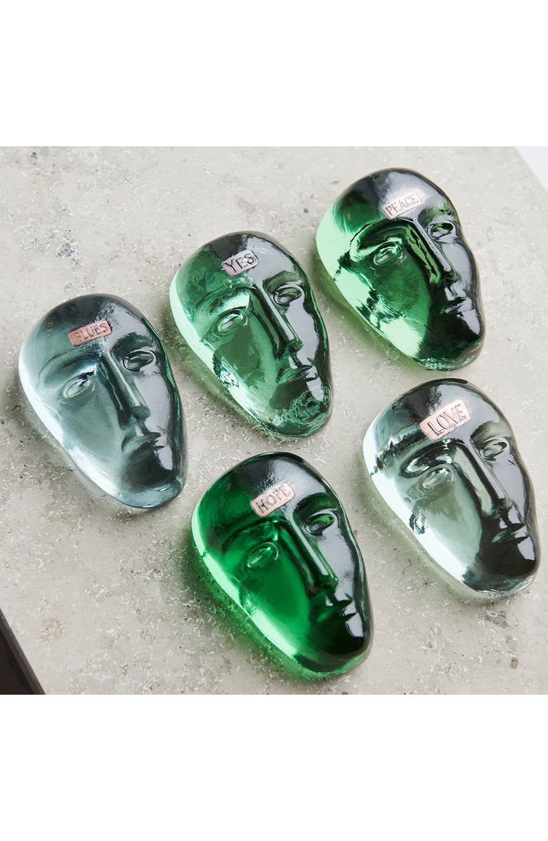 Kosta Boda Companion Yes Glass Mask Sculpture, Alternate, color, Green