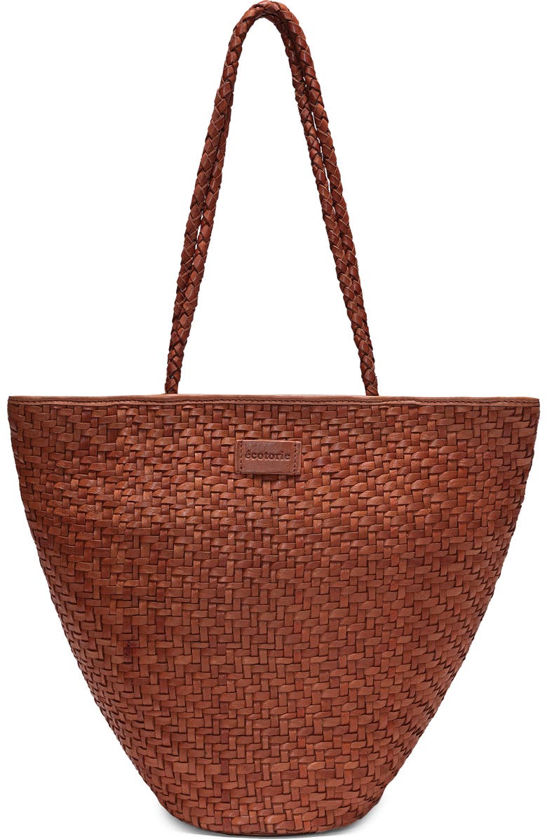 Ecotorie Arlington Woven Leather Bucket Bag, Main, color, Brandy