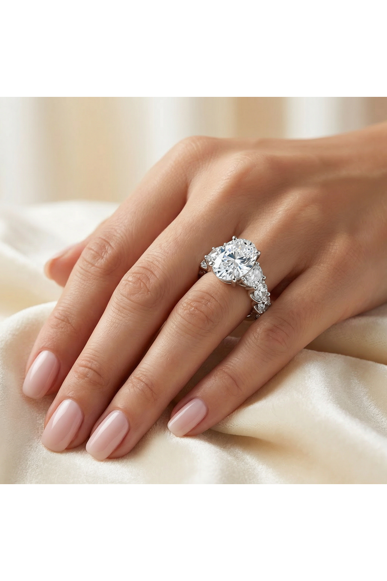 Certified 7 1/2Ct Laura Diamond Engagement Ring (5Ct Center) 14k Gold Lab Grown, Alternate, color, 14k White Gold